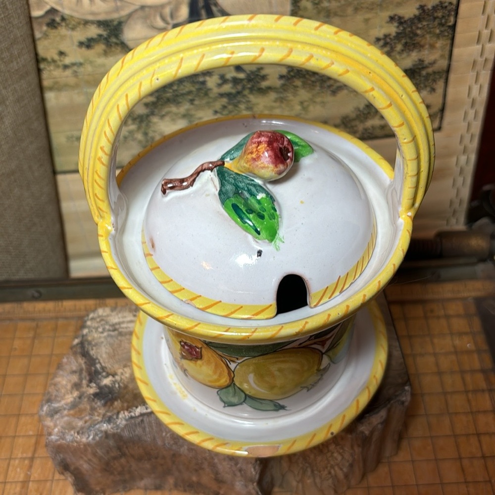 Fratelli Fanciullacci Jar Italy Fig Finial Jam Jelly Hand-Painted Ceramic 7”x5” - Picture 4 of 16
